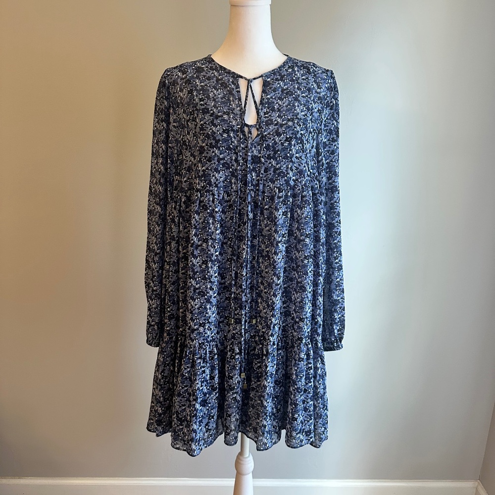 Michael Kors Floral Print Georgette Tie-Neck Dress